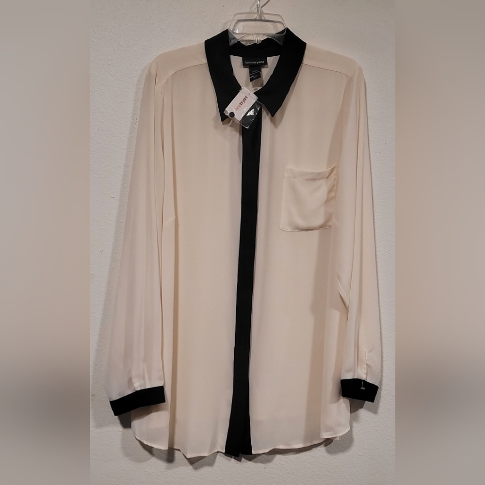 NWT Lane Bryant Sheer Cream Collared Blouse Sz 22/24